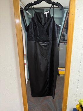 BCBGeneration Black Lace-Trim Midi Slip Dress